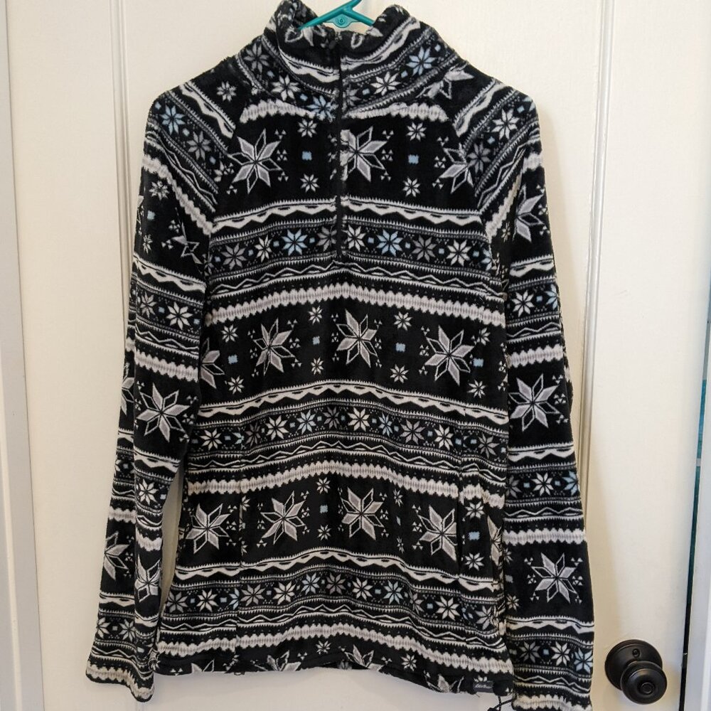 Eddie Bauer Fair Isle Women's 1/4 Zip Large Fleece Winter Holiday Cozy Cabincore